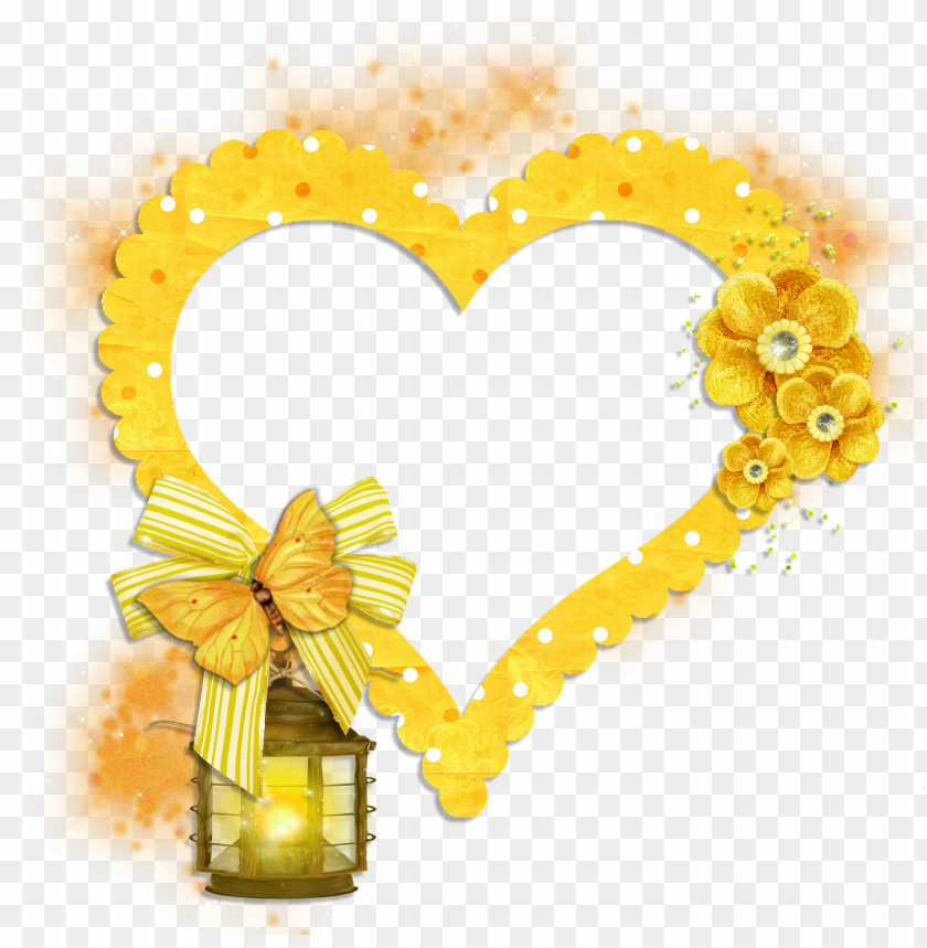 transparent frame yellow heart with butterfly flowers png butterfly frame PNG transparent with Clear Background ID 205302